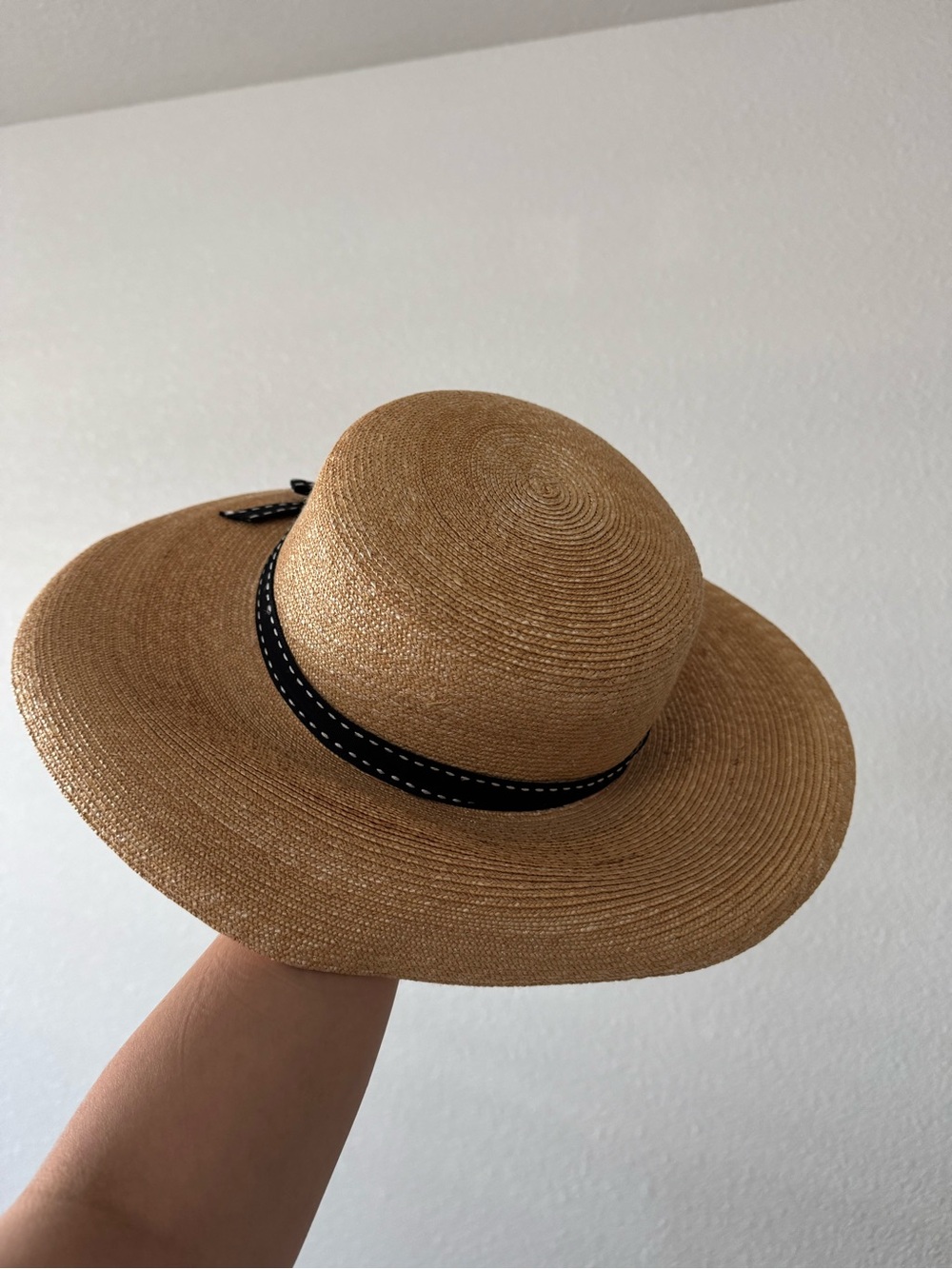 Talbots Natural Straw Sun Hat with Black Ribbon Trim